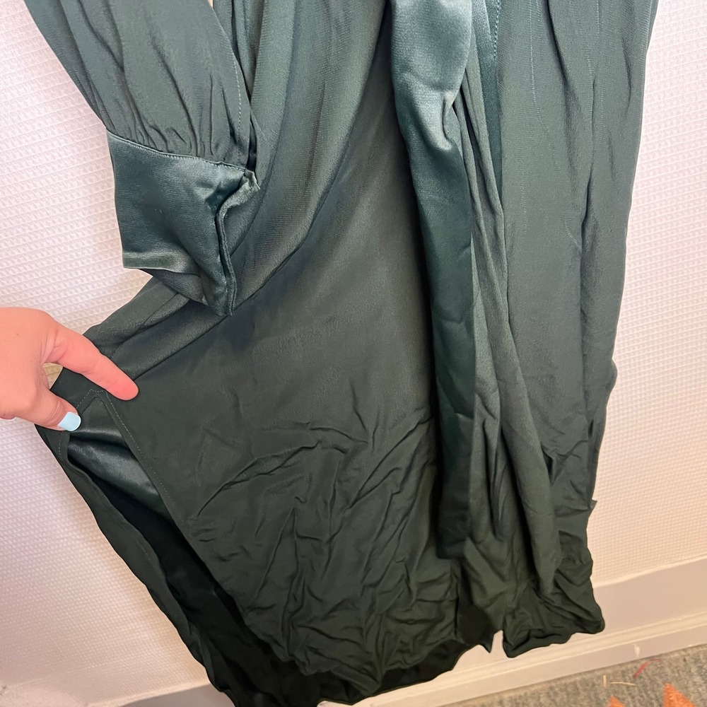 Banana Republic Womens XS Forest Green Satin Trim Tie Waist Midi Shirt Dress - Picture 4 of 7